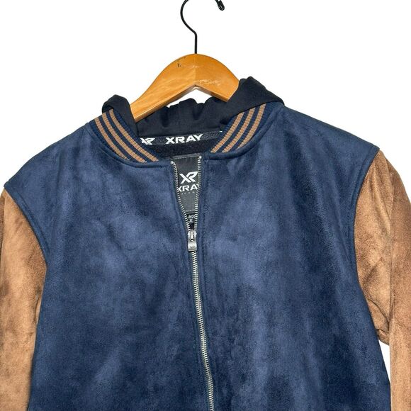 XRay Jeans Men’s Blue/Brown Faux Suede Letterman Jacket Size XL NWT - Picture 2 of 10